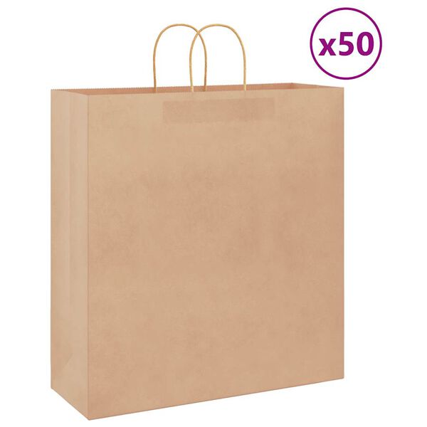 vidaXL Sacchetti di Carta 50 pz con Manici Marrone 45x17x48 cm