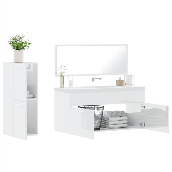 vidaXL Set Mobili da Bagno 3 pz Bianco Lucido in Legno Multistrato