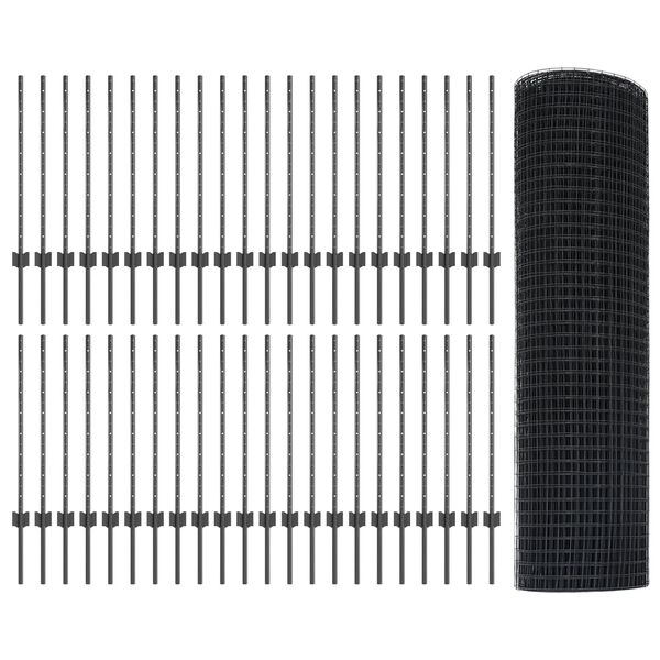 vidaXL Recinzione con Posto Grigio 0,8 x 100 m Acciaio e PVC