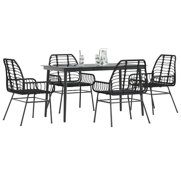 vidaXL Set Mobili da Pranzo per Giardino 5 pz Nero Polyrattan Vetro