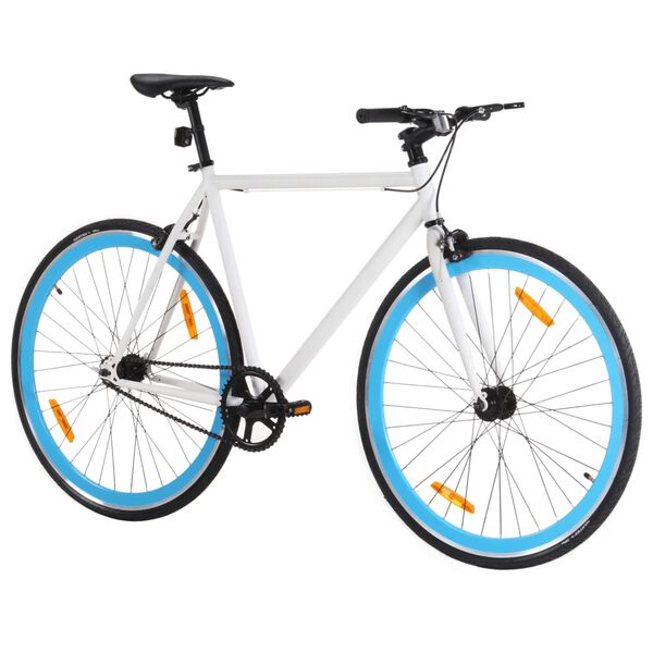 vidaXL Bicicletta a Scatto Fisso Bianca e Blu 700c 55 cm