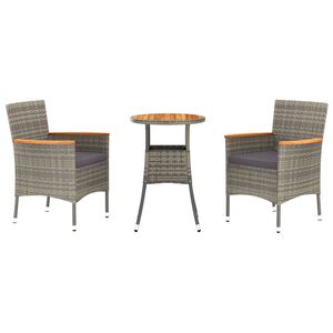 vidaXL Set Bistr&ograve; da Giardino 3 pz con Cuscini in Polyrattan Grigio