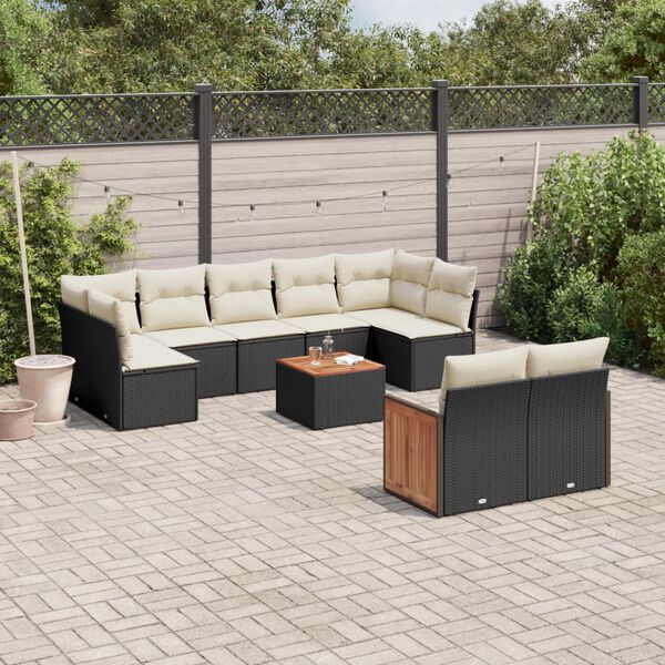 vidaXL Set Divani da Giardino 10pz con Cuscini in Polyrattan Nero