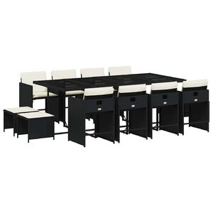 vidaXL Set da Pranzo da Giardino 13pz con Cuscini Nero in Polyrattan