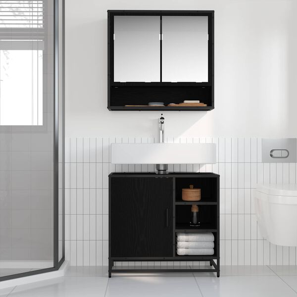 vidaXL Set di mobili per il bagno 2 pcs Rovere Nero Legno multistrato