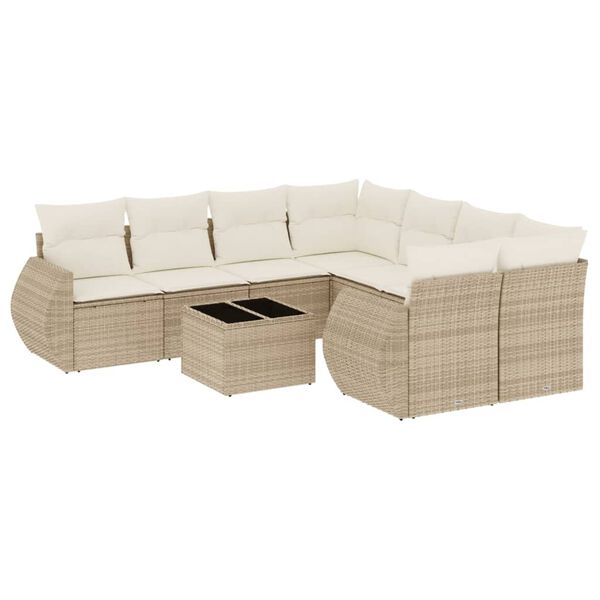 vidaXL Set Divano da Giardino 9 pz con Cuscini Beige in Polyrattan