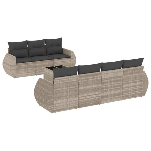 vidaXL Set Divano da Giardino 8pz con Cuscini Grigio Chiaro Polyrattan
