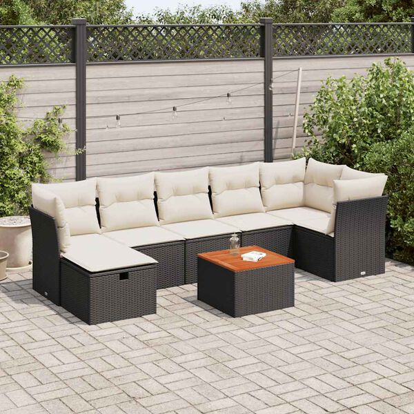 vidaXL Set Divani da Giardino con Cuscini 8 pz Nero in Polyrattan