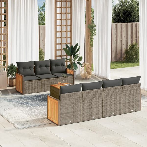 vidaXL Set Divano da Giardino 8 pz con Cuscini Grigio in Polyrattan
