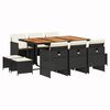 vidaXL Set da Pranzo da Giardino 11 pz con Cuscini in Polyrattan Nero