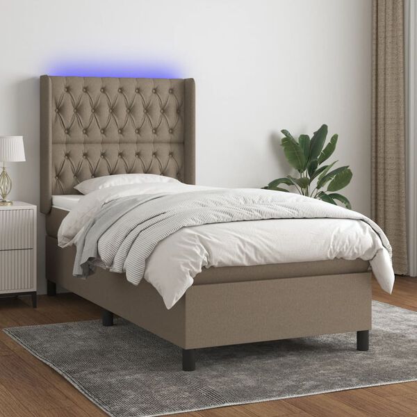 vidaXL Letto a Molle con Materasso e LED Tortora 80x200 cm in Tessuto