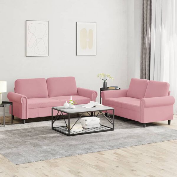 vidaXL Set di Divani 2 pz con Cuscini rosa in Velluto