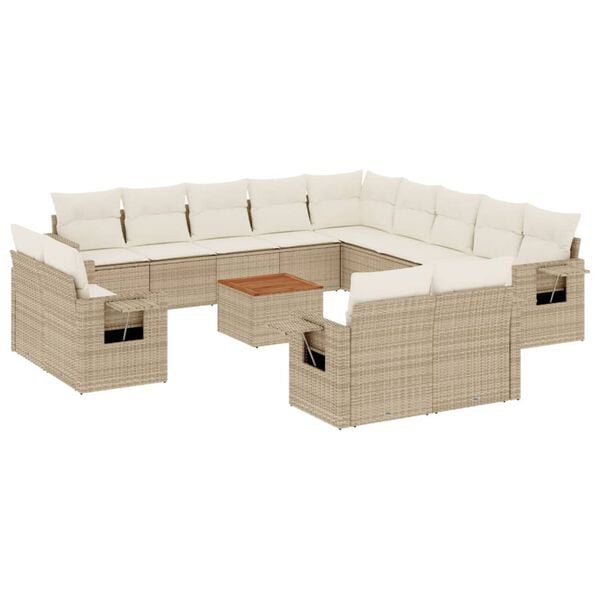 vidaXL Set Divani da Giardino 14pz con Cuscini in Polyrattan Beige