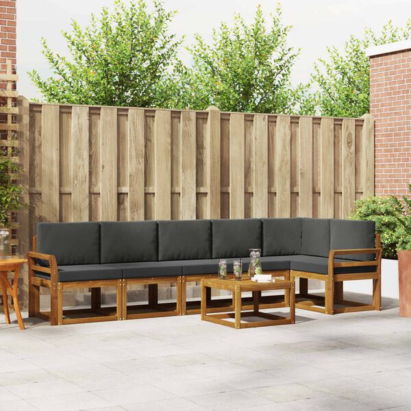 vidaXL Set di divani da esterno con cuscino 7 pcs Naturale e Antracite