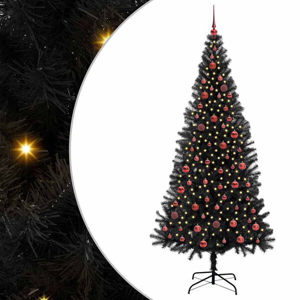 vidaXL Albero di Natale con 300 LED con supporto Nero 210 cm PVC
