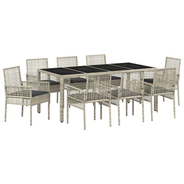 vidaXL Set da Pranzo per Giardino 9 pcs Grigio chiaro polyrattan