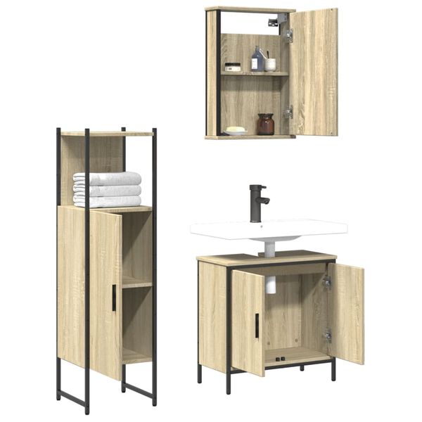 vidaXL Set Mobili da Bagno 3 pz Rovere Sonoma in Legno Multistrato