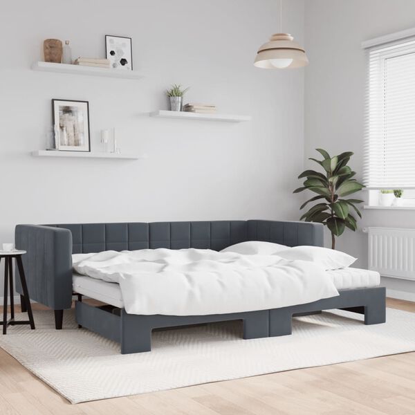 vidaXL Divano Letto Estraibile Materassi Grigio Scuro 90x200cm Velluto
