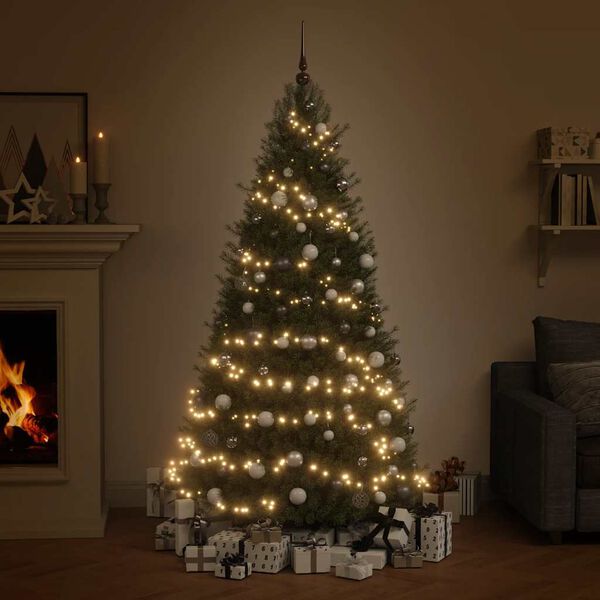 vidaXL Set Natale con 120 Palline Punta e 300 Luci LED Bianco e Grigio
