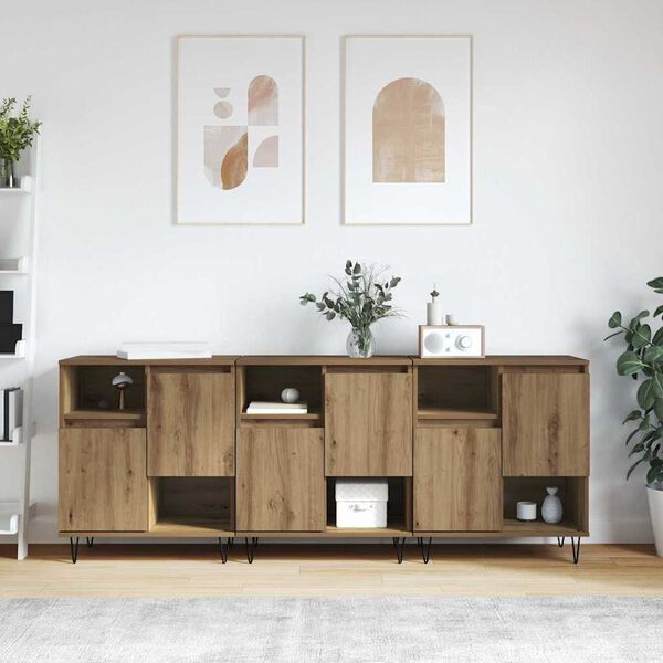 vidaXL Credenza 3 pcs Rovere artigianale 60 x 35 x 70 cm