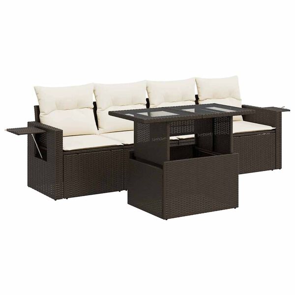vidaXL Set Divano da Giardino 5 pz con Cuscini Marrone in Polyrattan