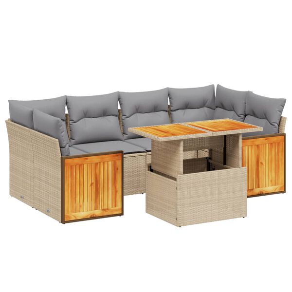 vidaXL Set Divani da Giardino 7 pz con Cuscini Beige in Polyrattan