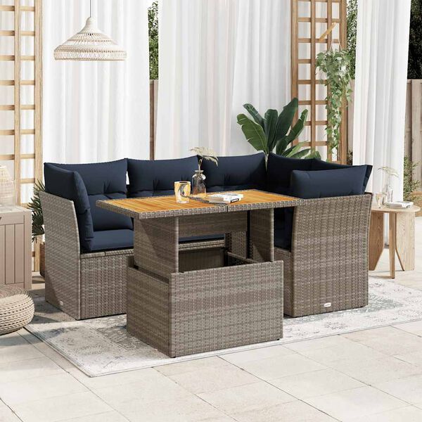 vidaXL Set Divano da Giardino 5 pz con Cuscini Grigio in Polyrattan