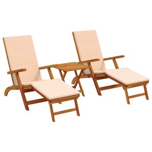 vidaXL Lettino prendisole reclinabile e pieghevole 3 pz Beige