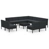 vidaXL Set Divani da Giardino 12 pz con Cuscini in Polyrattan Nero