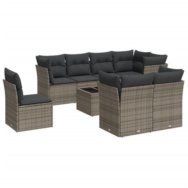 vidaXL Set Divano da Giardino 9 pz con Cuscini Grigio in Polyrattan