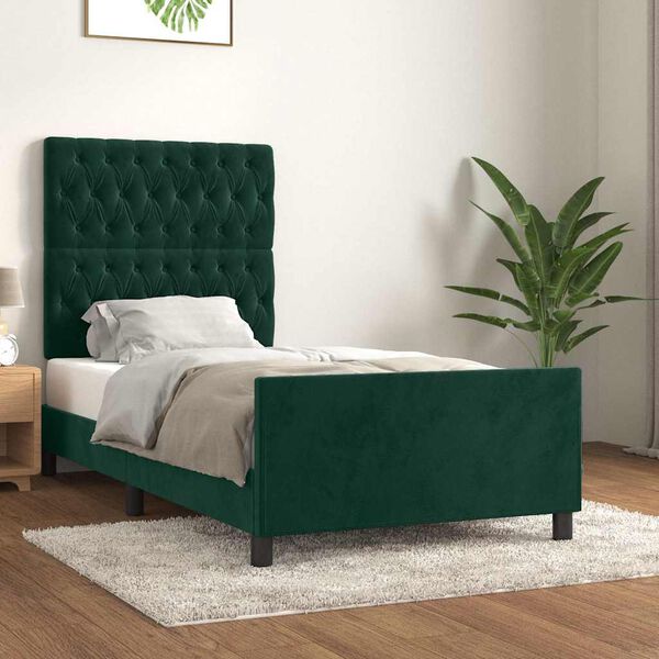 vidaXL Giroletto senza Materasso Verde Scuro 90x200 cm in Velluto
