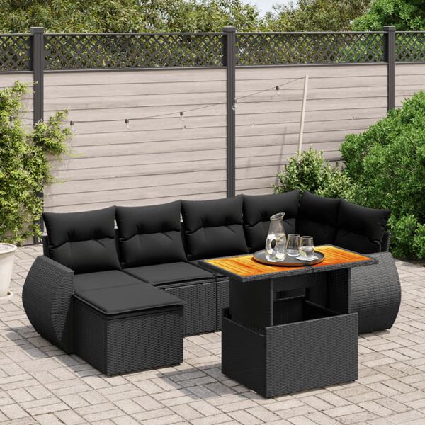 vidaXL Set Divani da Giardino con Cuscini 7pz Nero Polyrattan