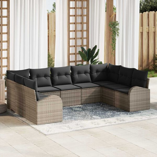 vidaXL Set di divani con cuscino 9 pcs Grigio Rattan in Polipropilene
