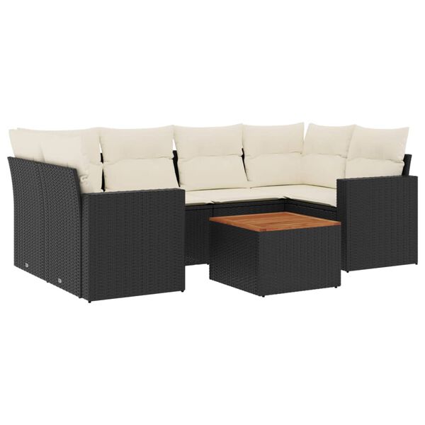 vidaXL Set Divani da Giardino con Cuscini 7pz Nero Polyrattan