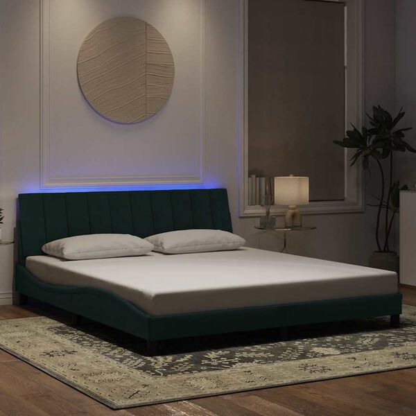 vidaXL Giroletto con LED senza Materasso Hanko Verde Scuro 180x200 cm in Velluto