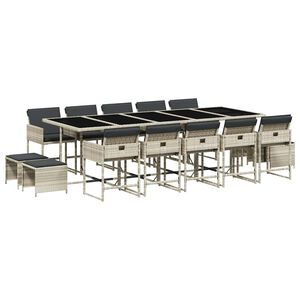 vidaXL Set da Pranzo da Giardino 15 pz con Cuscini Grigio Polyrattan