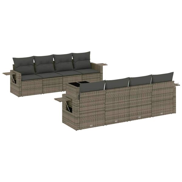 vidaXL Set Divano da Giardino 9pz con Cuscini Grigio Chiaro Polyrattan