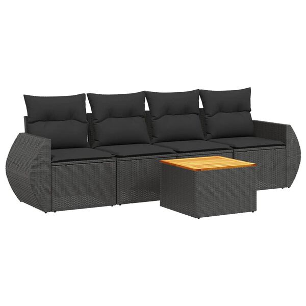 vidaXL Set Divani da Giardino 5 pz con Cuscini in Polyrattan Nero