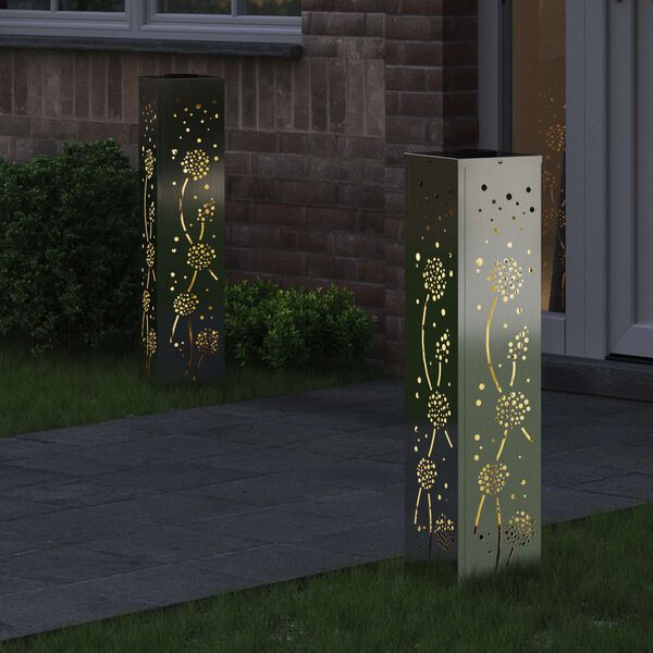 vidaXL Faro LED solare per sentieri 2 pcs Ruggine Zincato