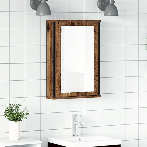vidaXL Mobile Bagno con Specchio Legno Antico 42x12x60 cm Truciolato