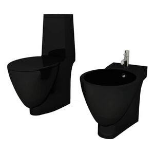 vidaXL Set Toilette e Bid&egrave; in Ceramica Nero
