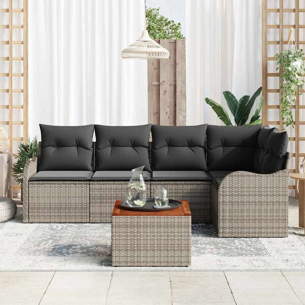 vidaXL Set Divano da Giardino con cuscino 6 pcs Grigio polyrattan