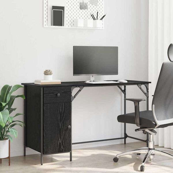 vidaXL Scrivania per computer Rovere Nero 131 x 48 x 75 cm
