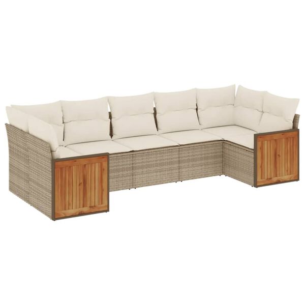 vidaXL Set Divani da Giardino 7 pz con Cuscini Beige in Polyrattan