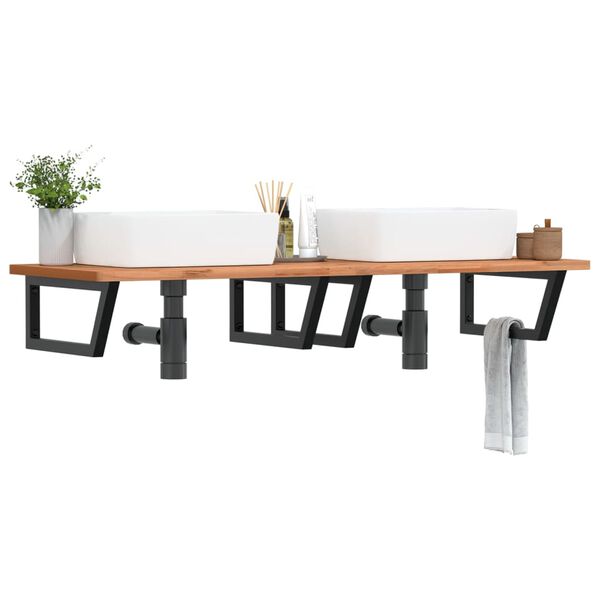 vidaXL Ripiano a Parete per Lavabo in Acciaio e Massello di Faggio