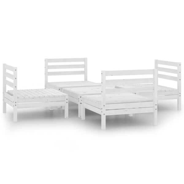 vidaXL Set Divani da Giardino 5 pz Bianco in Legno Massello di Pino