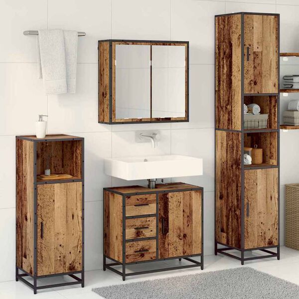 vidaXL Set di mobili per il bagno con cassetto 4 pcs Legno vecchio