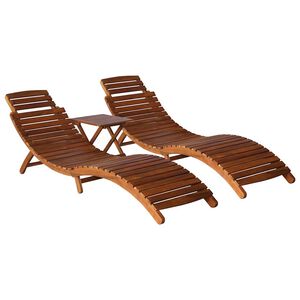 vidaXL Lettino Prendisole 3 pz con Tavolino in Legno Massello d'Acacia
