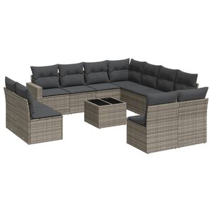 vidaXL Set Divani da Giardino 12 pz con Cuscini Grigio in Polyrattan