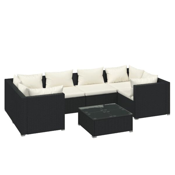vidaXL Set Divani da Giardino 7 pz con Cuscini in Polyrattan Nero